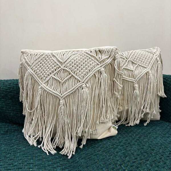 Macrame Elegance Fringed Cushion Cover
