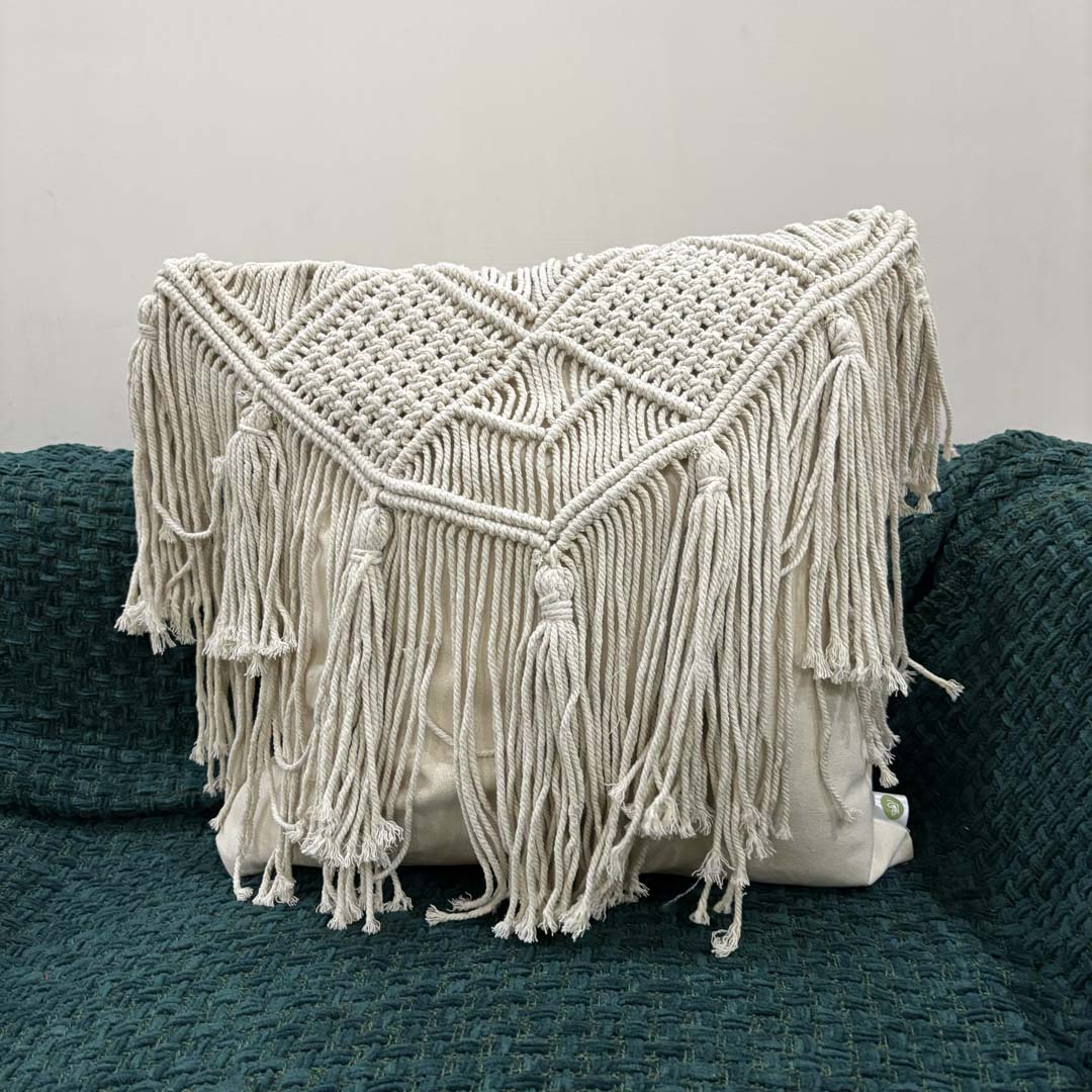 Macrame Elegance Fringed Cushion Cover
