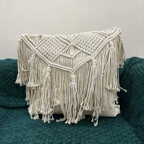 Macrame Elegance Fringed Cushion Cover