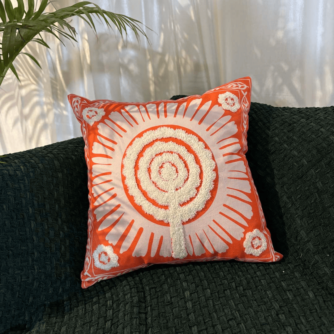 Marigold Mandala Embroidery Aari Work Cushion Cover – Orange Bloom