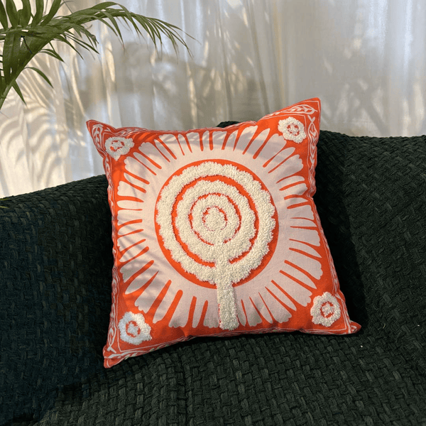 Marigold Mandala Embroidery Aari Work Cushion Cover – Orange Bloom