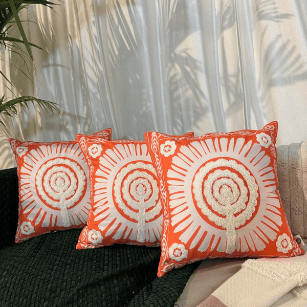 Marigold Mandala Embroidery Aari Work Cushion Cover – Orange Bloom