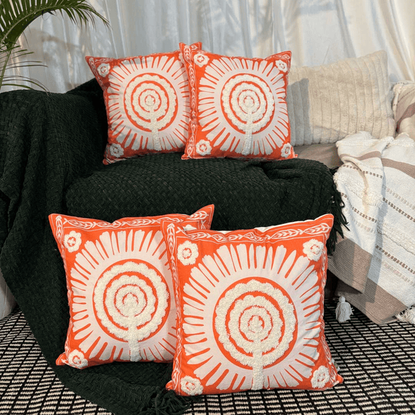Marigold Mandala Embroidery Aari Work Cushion Cover – Orange Bloom