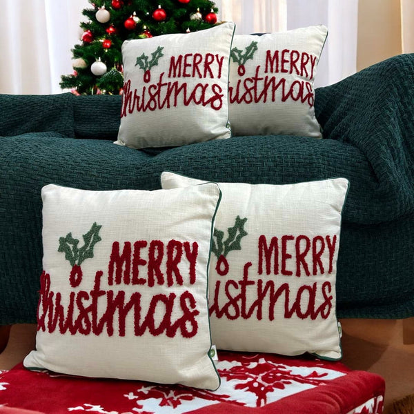 Merry Christmas Tufted Christmas Cushion Cover