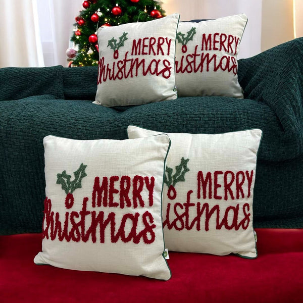 Merry Christmas Tufted Christmas Cushion Cover