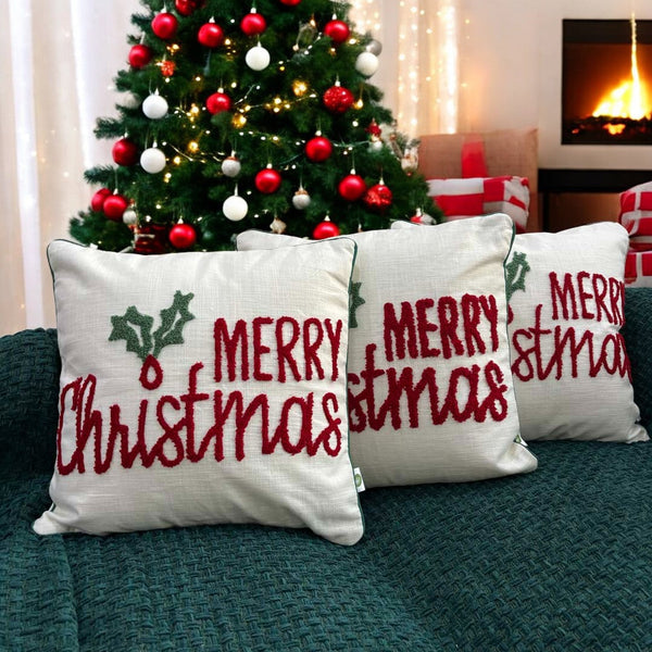 Merry Christmas Tufted Christmas Cushion Cover