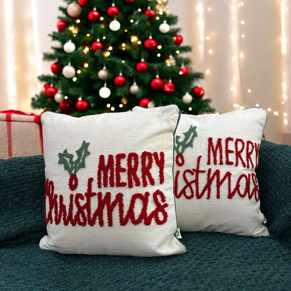 Merry Christmas Tufted Christmas Cushion Cover