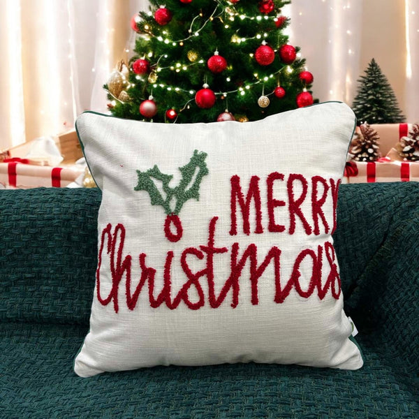 Merry Christmas Tufted Christmas Cushion Cover