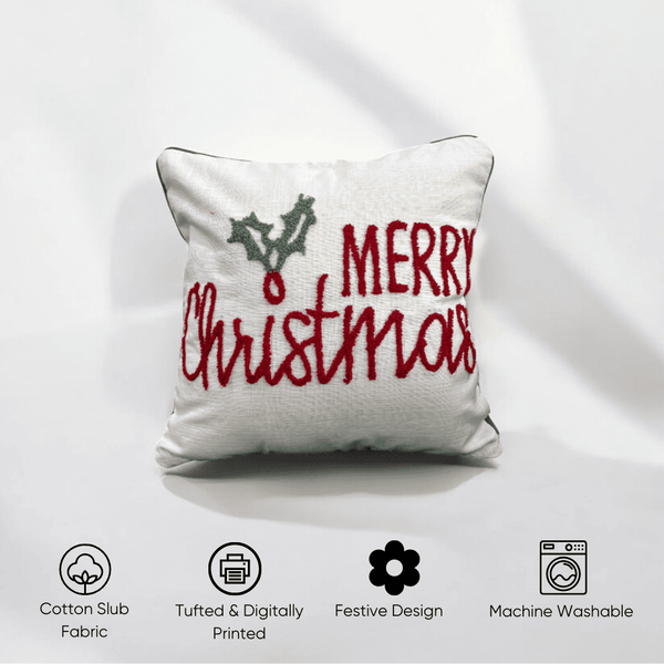 Merry Christmas Tufted Christmas Cushion Cover