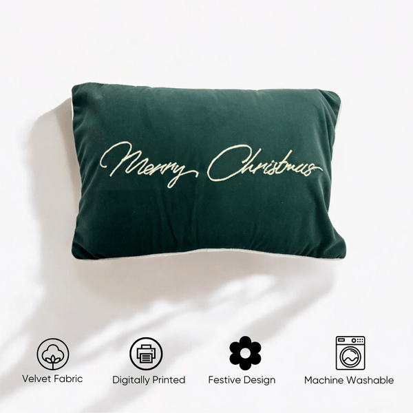 Merry Christmas Velvet Embroidered Cushion Cover