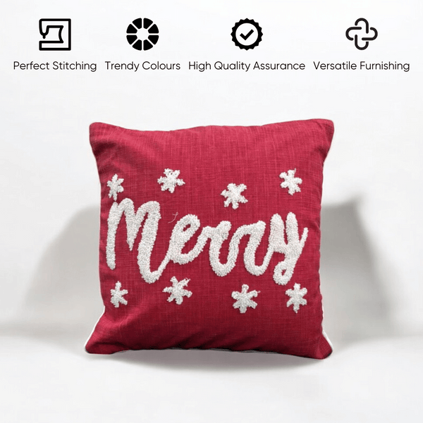 Merry Script Tufted Christmas Cushion Cover