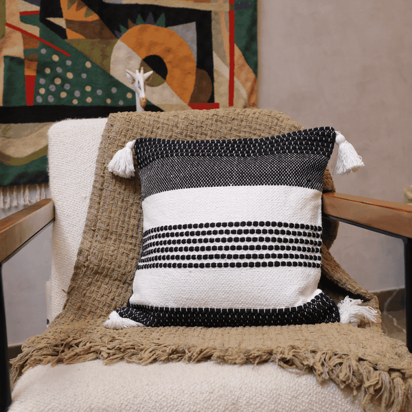 Monochrome Stripes Luxe Tufted Cushion Cover