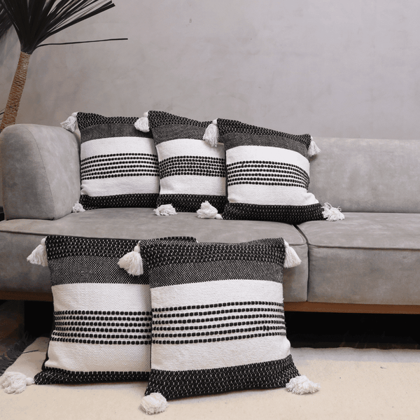 Monochrome Stripes Luxe Tufted Cushion Cover