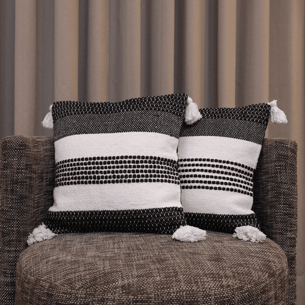 Monochrome Stripes Luxe Tufted Cushion Cover