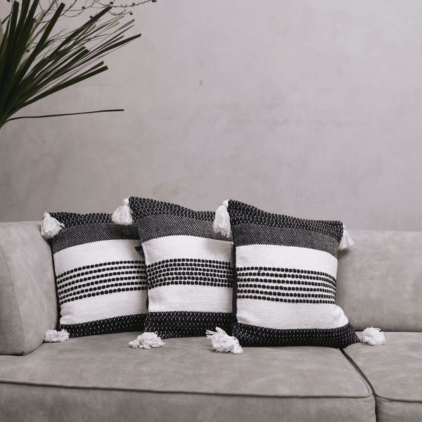 Monochrome Stripes Luxe Tufted Cushion Cover
