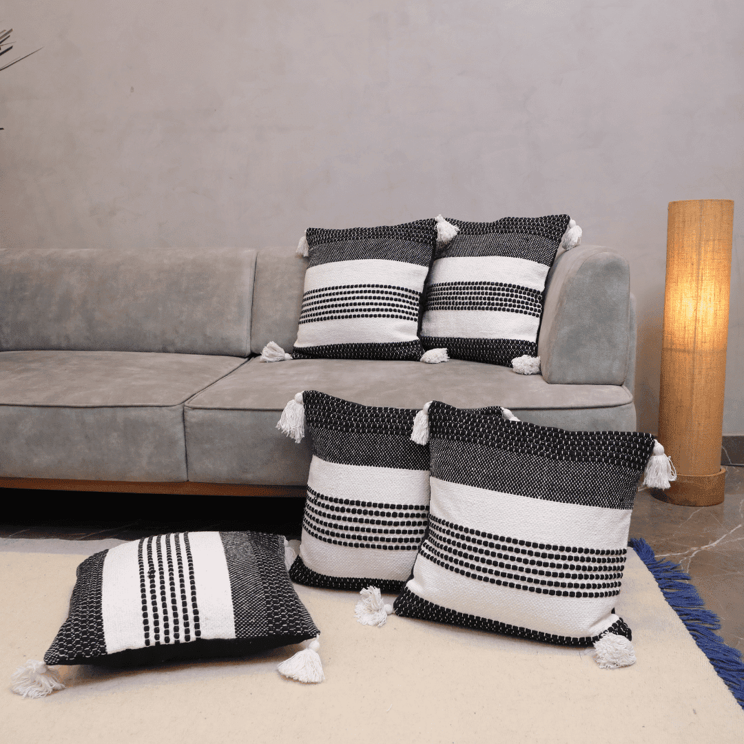 Monochrome Stripes Luxe Tufted Cushion Cover