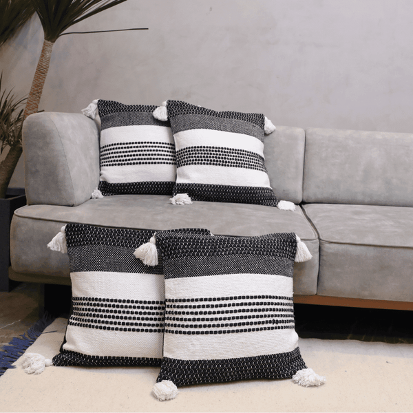 Monochrome Stripes Luxe Tufted Cushion Cover