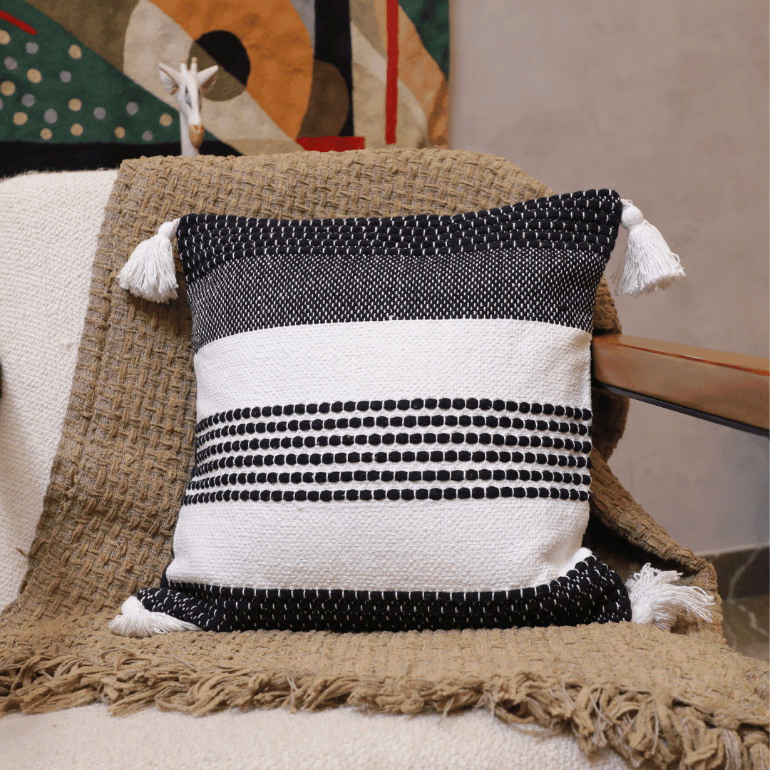 Monochrome Stripes Luxe Tufted Cushion Cover