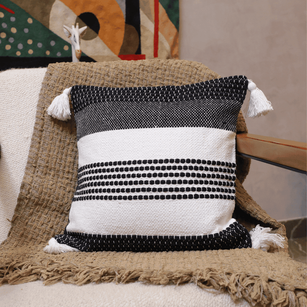 Monochrome Stripes Luxe Tufted Cushion Cover
