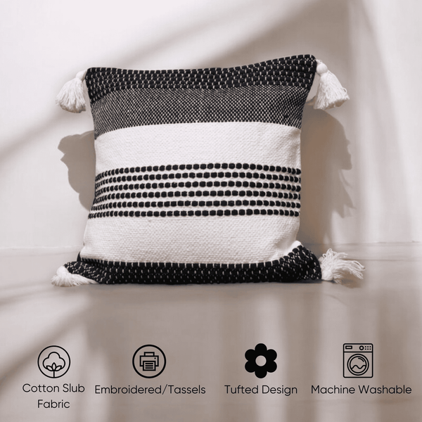 Monochrome Stripes Luxe Tufted Cushion Cover