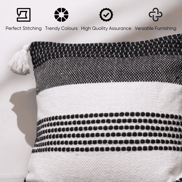 Monochrome Stripes Luxe Tufted Cushion Cover