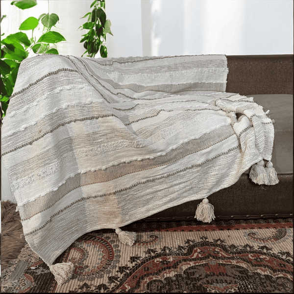 Natural Stripe Tufted Sofa Throw