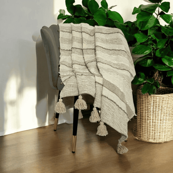 Natural Stripe Tufted Sofa Throw