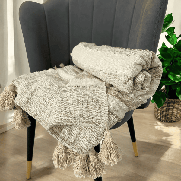Natural Stripe Tufted Sofa Throw