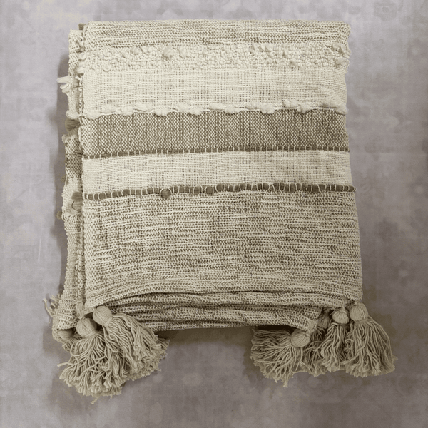 Natural Stripe Tufted Sofa Throw