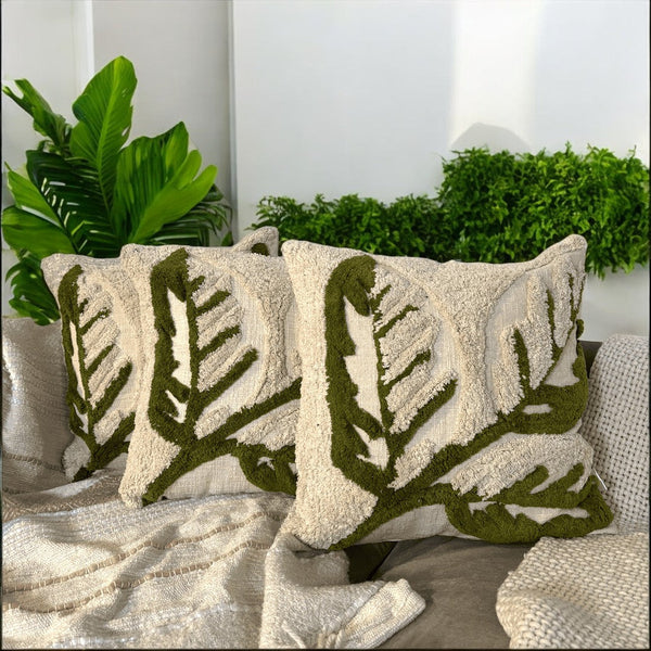 Olive Bloom Tufted Cushion Cover