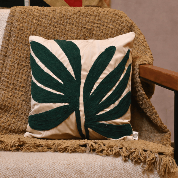 Palm Grandeur Embroidered Tufted Cushion Cover - Set of 5