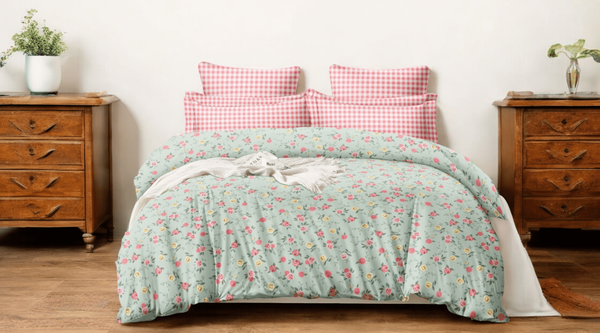 Pastel Gingham and Roses Bedsheet