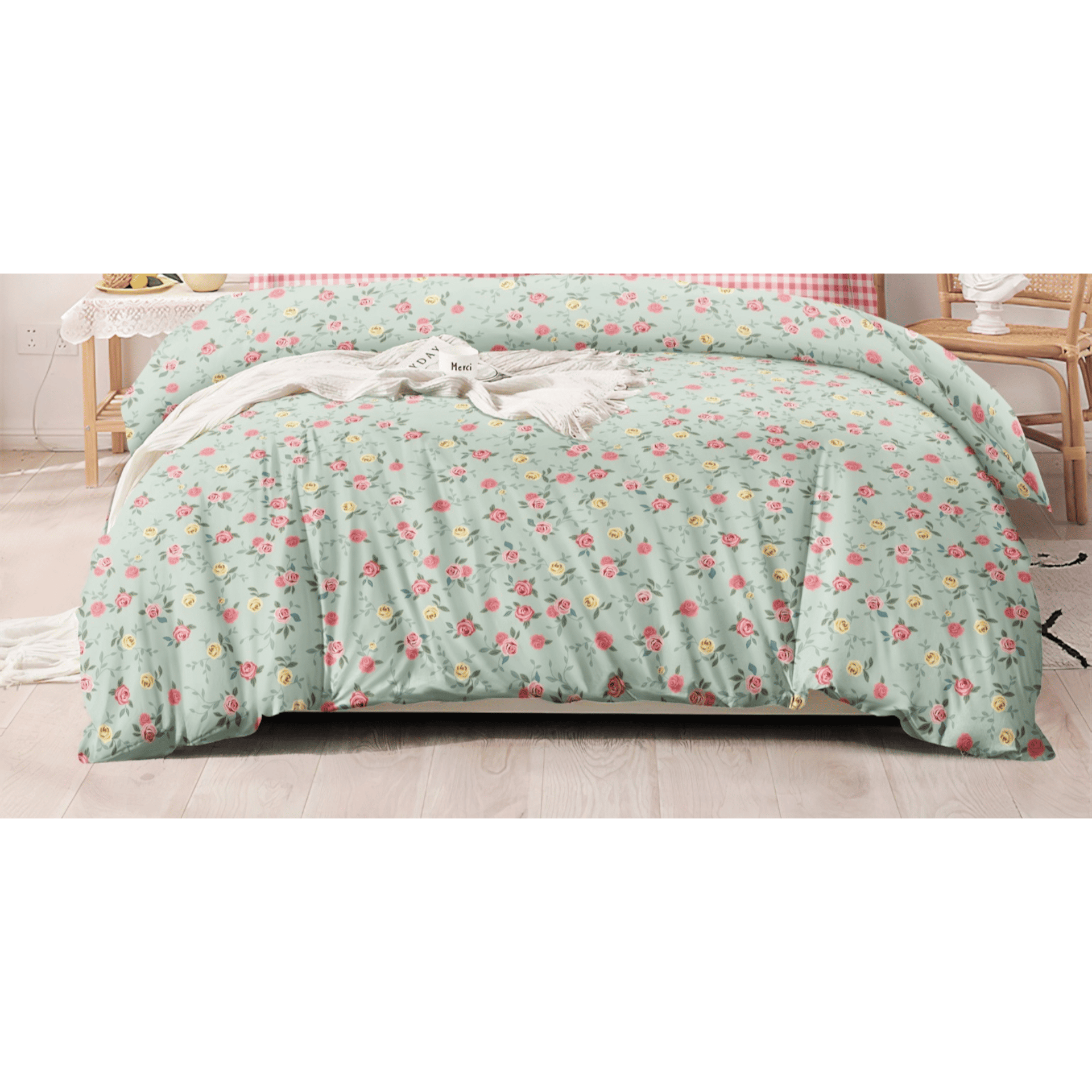Pastel Gingham and Roses Bedsheet