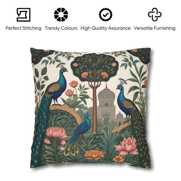 Peacock Garden Velvet Cushion Cover