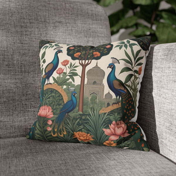 Peacock Garden Velvet Cushion Cover
