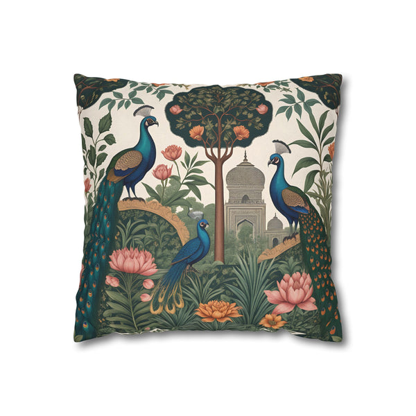 Peacock Garden Velvet Cushion Cover