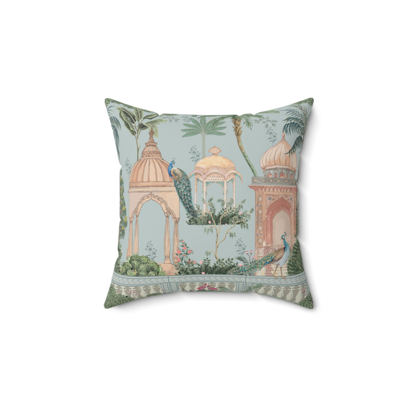 Peacock Mahal Taffeta Silk Cushion Cover