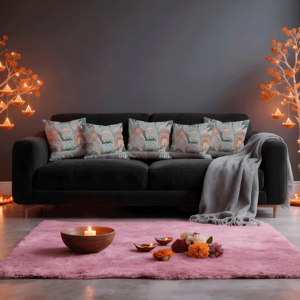 Peacock Mahal Taffeta Silk Cushion Cover