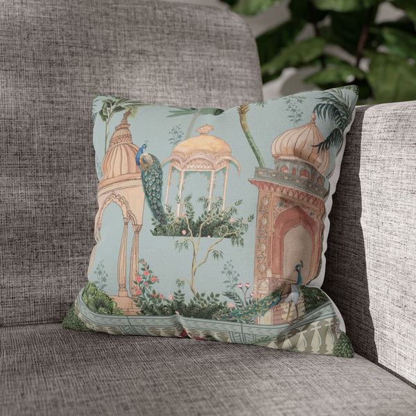 Peacock Mahal Taffeta Silk Cushion Cover