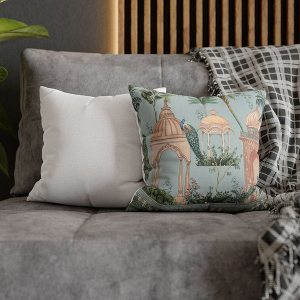 Peacock Mahal Taffeta Silk Cushion Cover