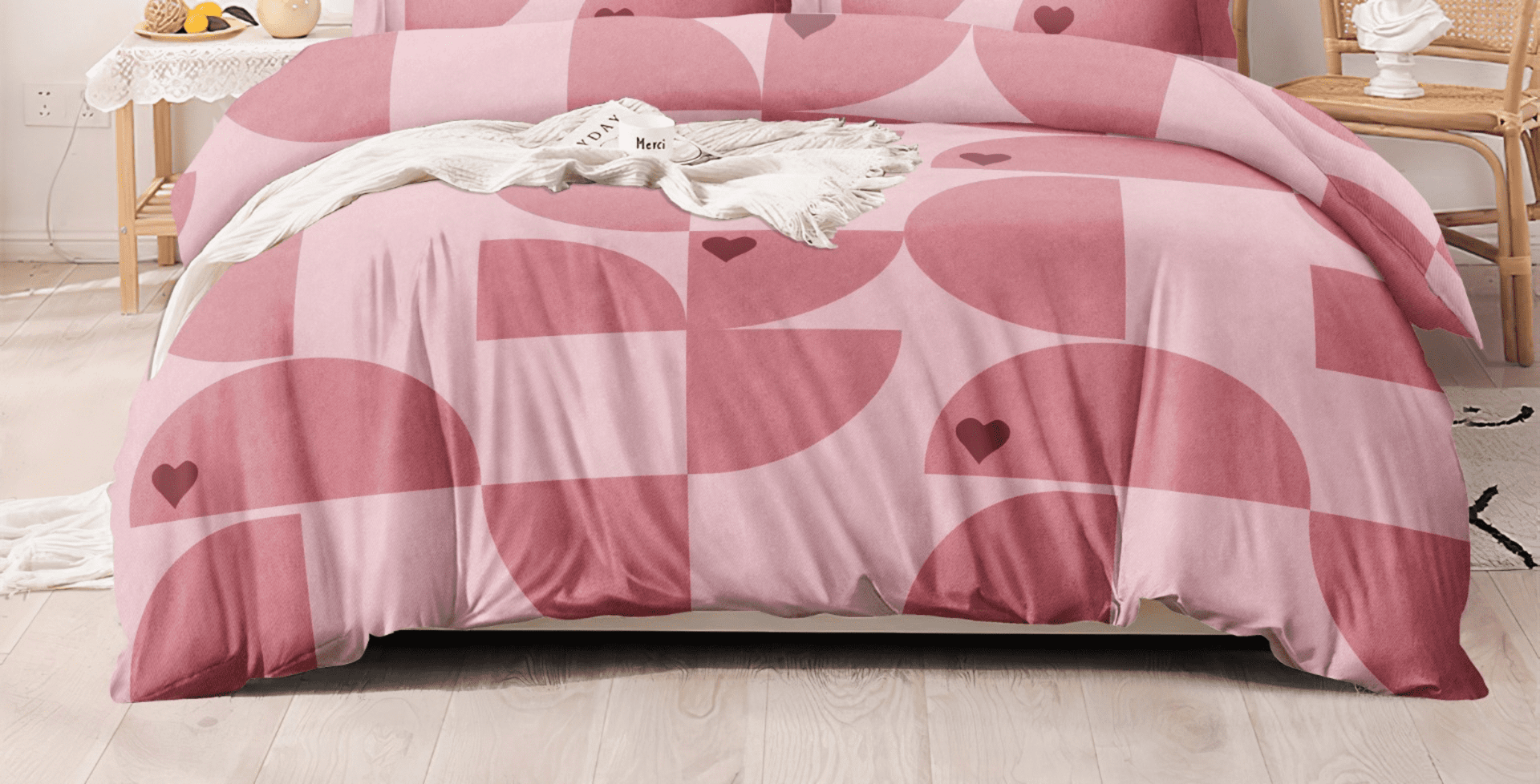 Pink Hearts and Circles Bedsheet
