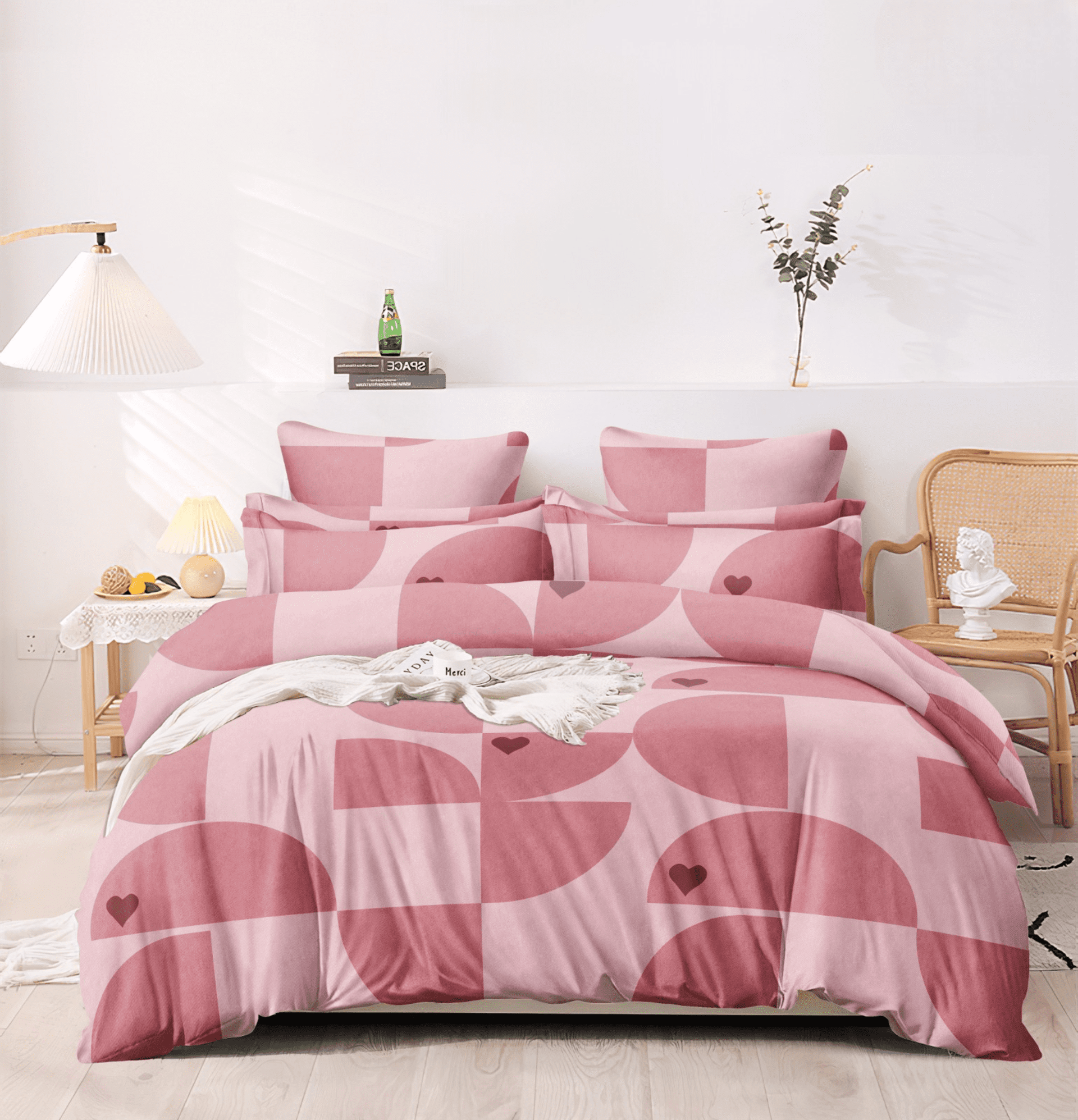 Pink Hearts and Circles Bedsheet