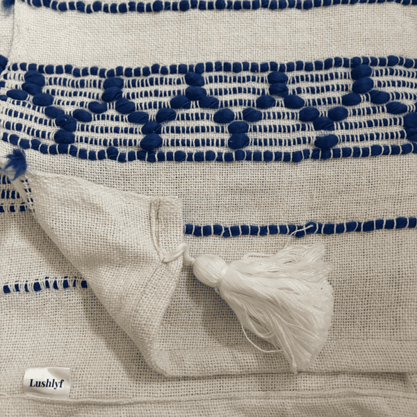 Royal Blue Geometric Tufted Sofa Throw