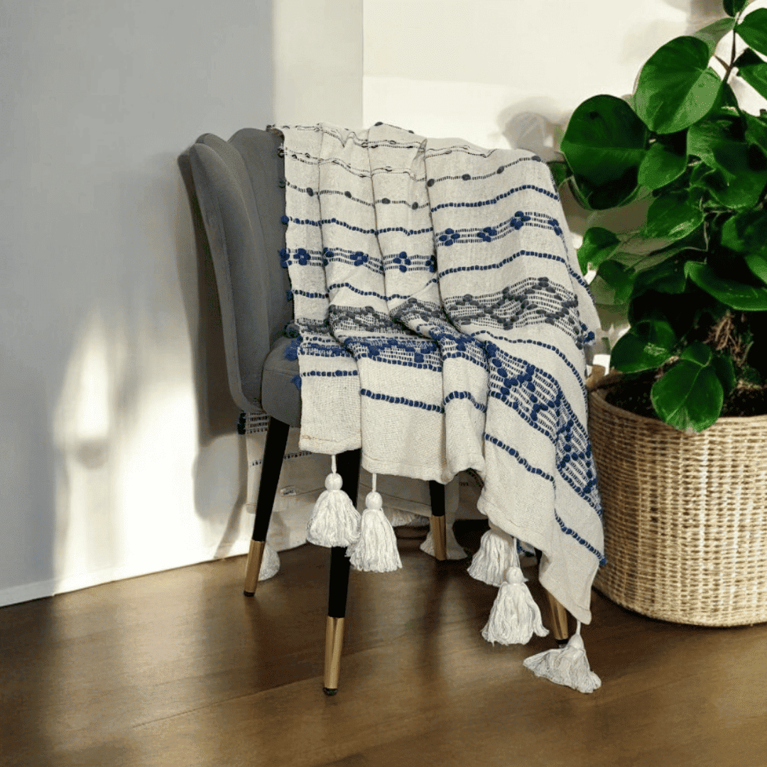 Royal Blue Geometric Tufted Sofa Throw