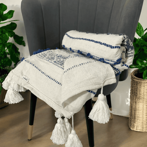 Royal Blue Geometric Tufted Sofa Throw