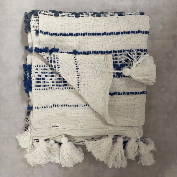 Royal Blue Geometric Tufted Sofa Throw