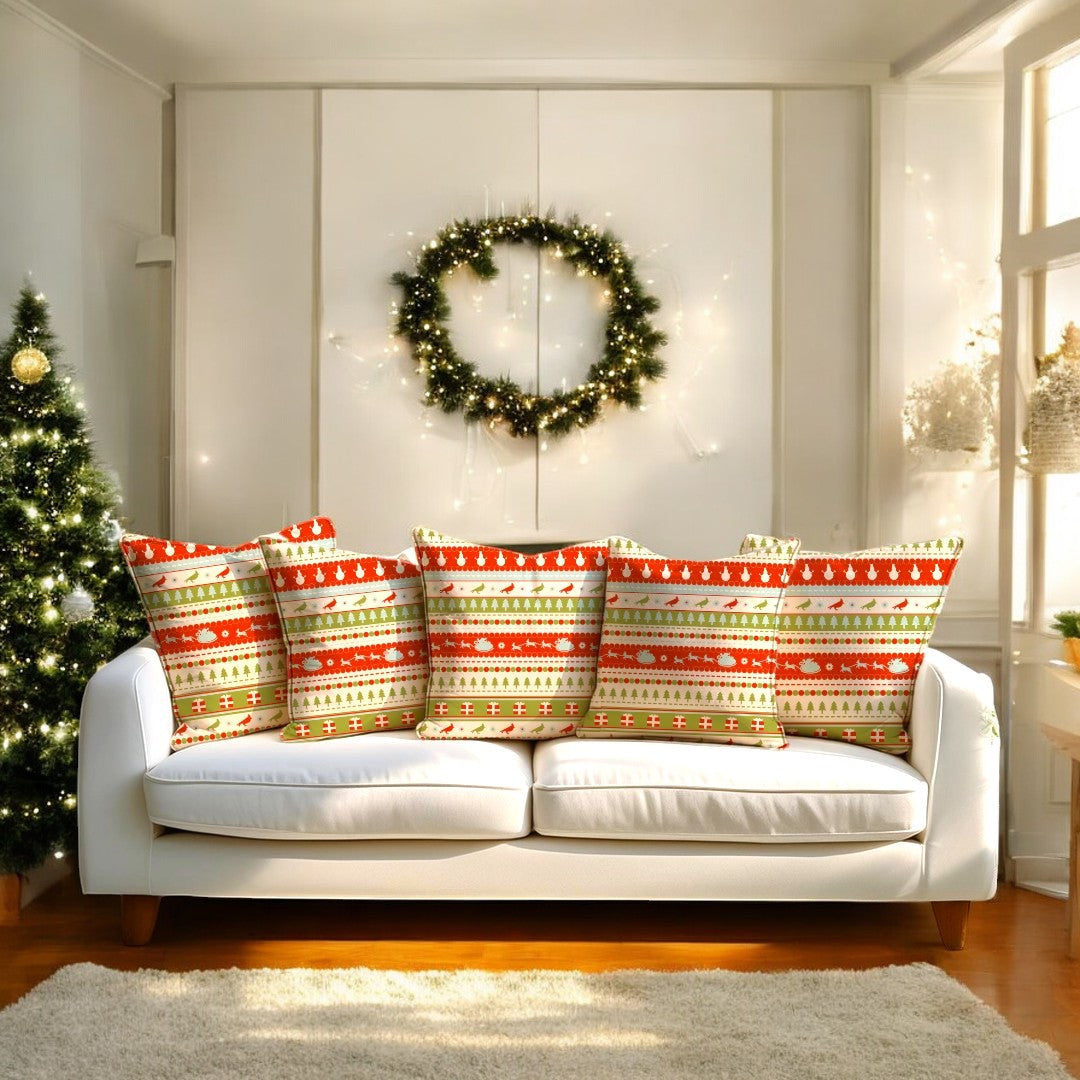 Santa's Sleigh Velvet Christmas Cushion Cover Set of 5