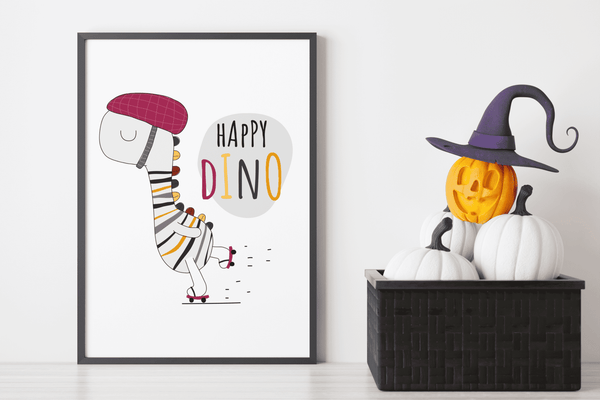 Skating Dino Joy - Framed Wall Art