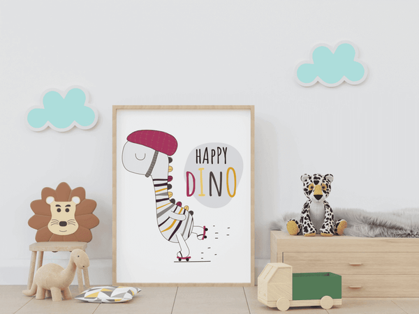 Skating Dino Joy - Framed Wall Art