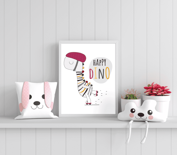 Skating Dino Joy - Framed Wall Art